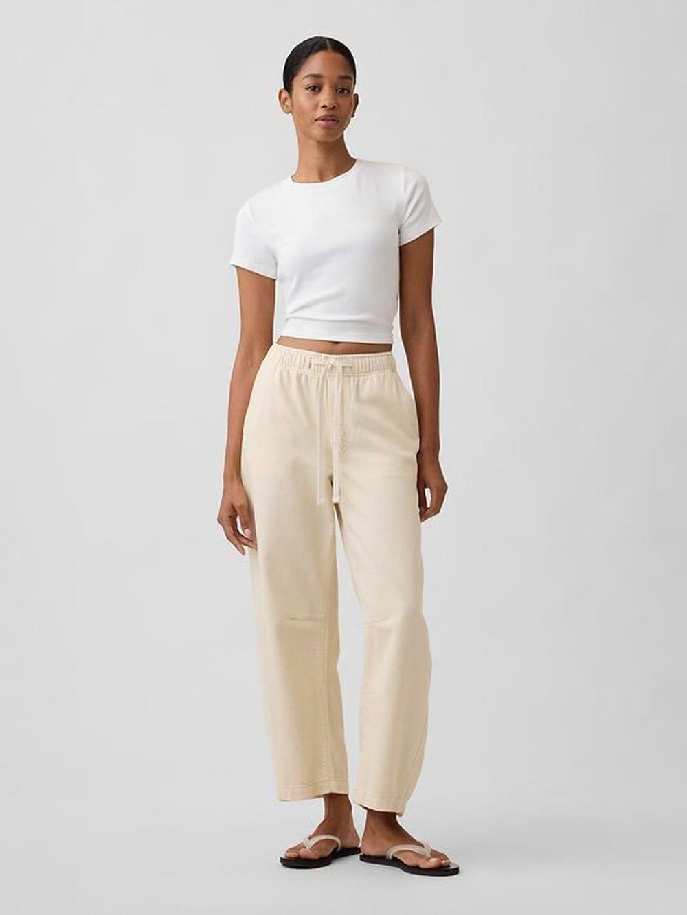 GAP Super Soft Pull On Barrel Pants Cream Size L